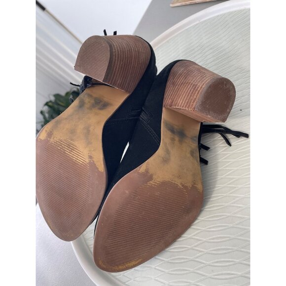 Steve Madden Ohio Boots Size 9 Ankle Black Suede Leather Fringe Western Boho - Picture 7 of 8